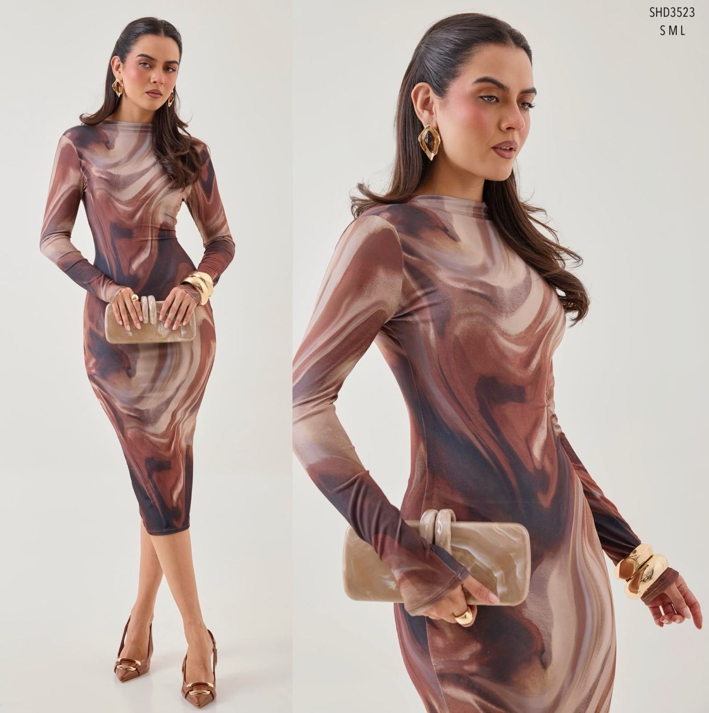 Vestido mesh café