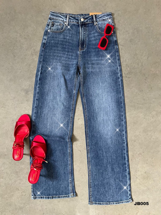 Pantalón blu con pedrería