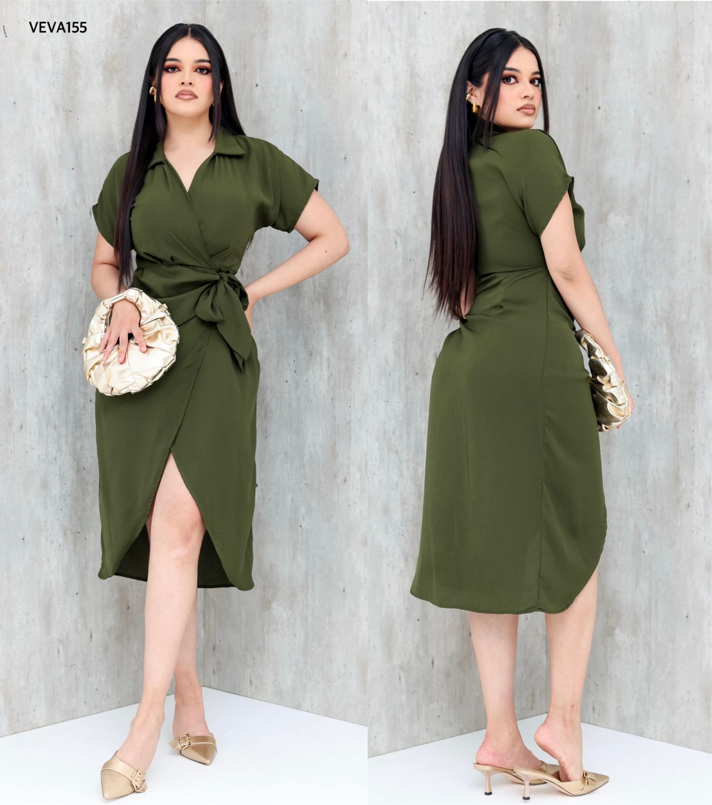 Vestido manga 3/4 verde y negro