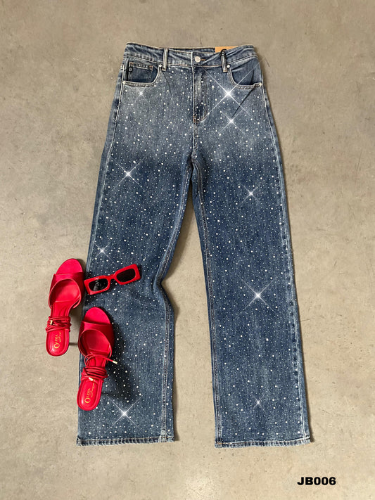 Pantalón blu oscuro con pedrería