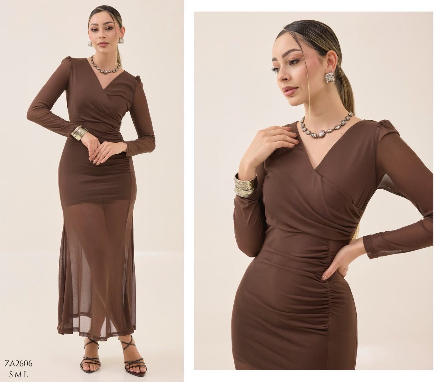 Vestido largo de tul con forro