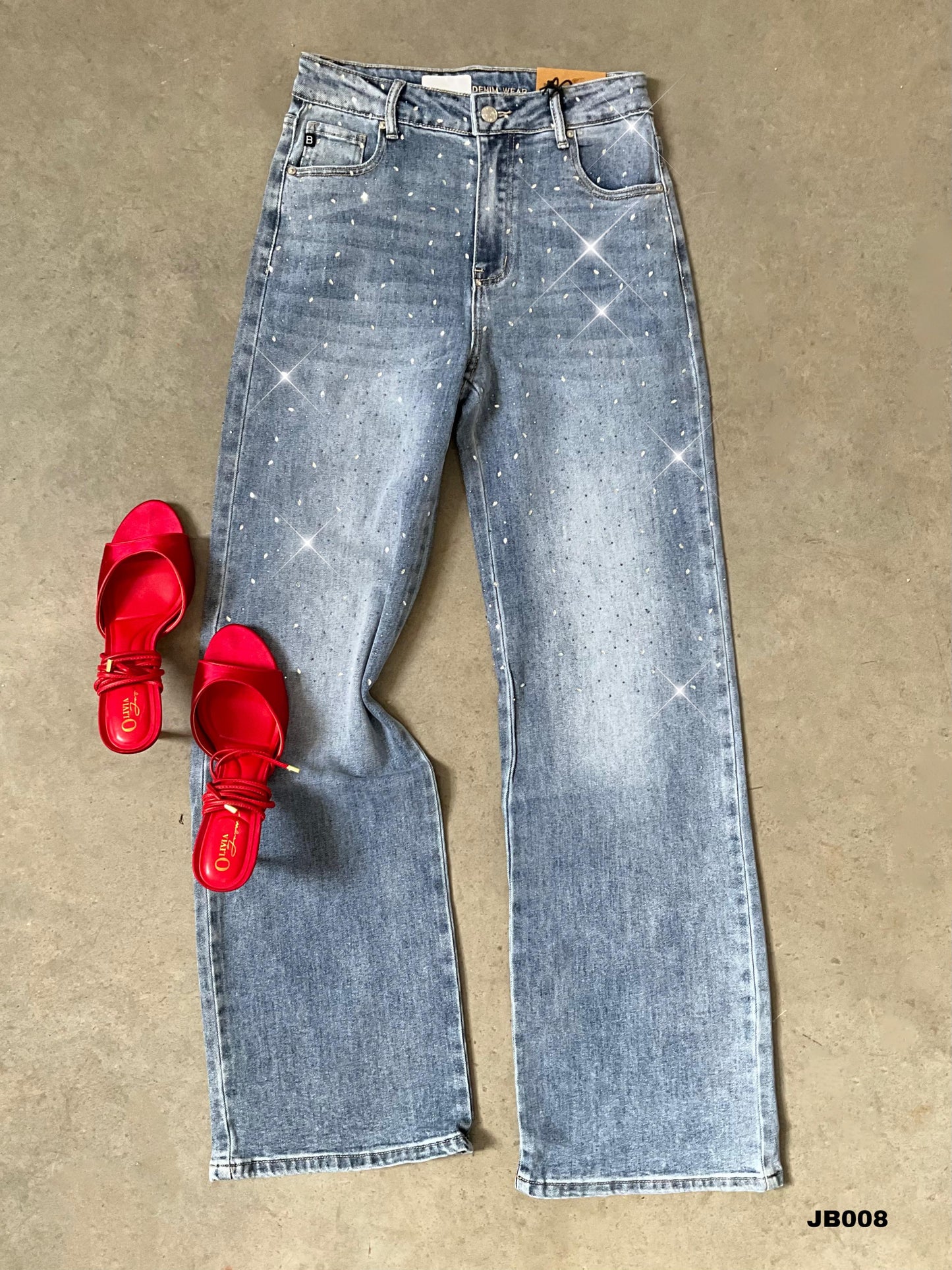 Pantalón mezclilla BLU gris pedrería