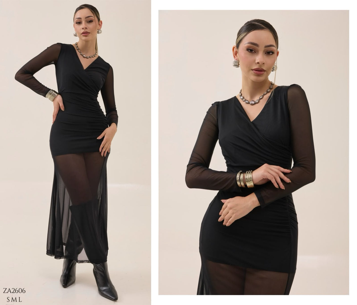 Vestido largo de tul con forro