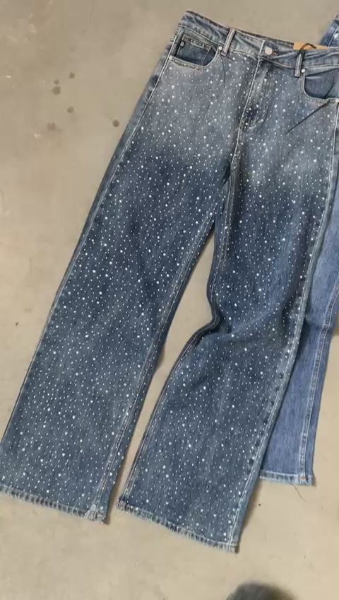 Pantalón blu con pedrería